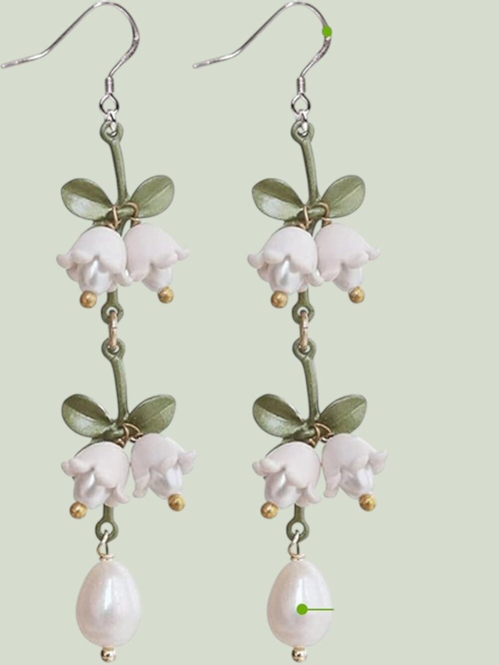 Lily of the Valley Pearl Drop Earrings 925 Silver Floral Dangle Earrings